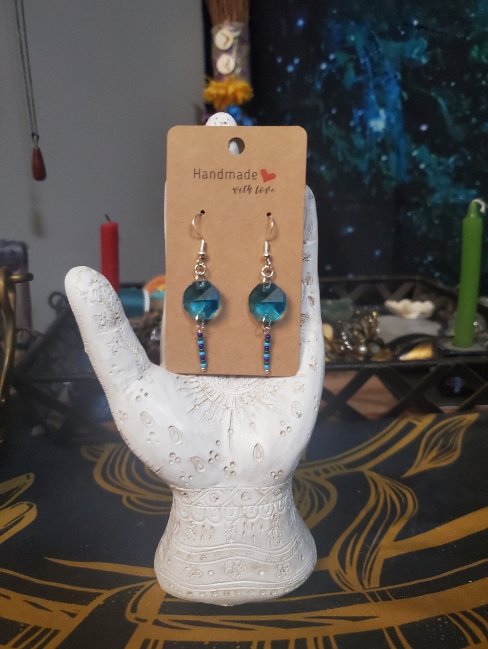 Handmade Blue Gem Bead Drop Earrings With Sterling Silver Hooks